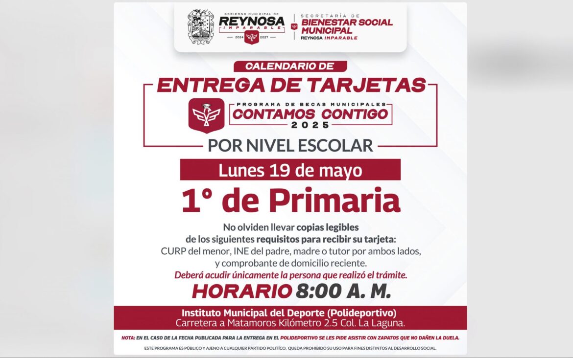 Entregarán Becas en Reynosa, Municipio con más apoyo a los estudiantes en Tamaulipas.