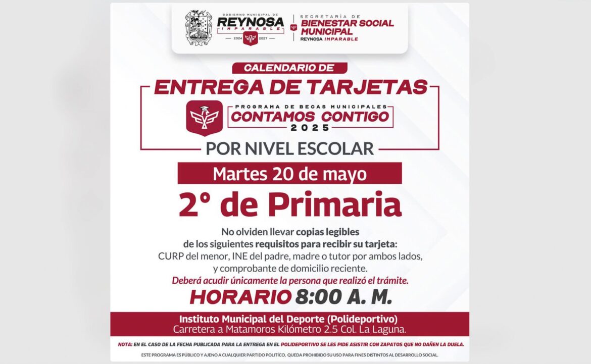 Entregarán más Becas Municipales Contamos Contigo 2025 en Reynosa.