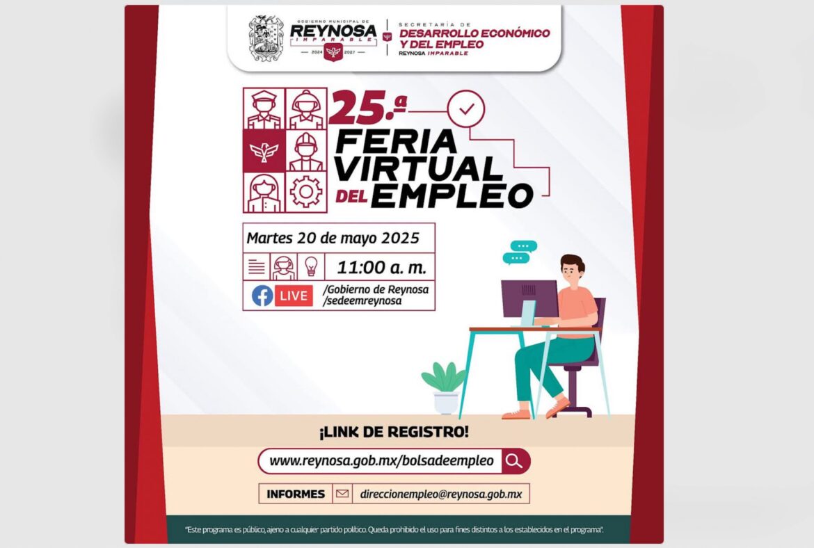 Invita Alcalde Carlos Peña Ortiz a la 25ª Feria Virtual del Empleo este martes.