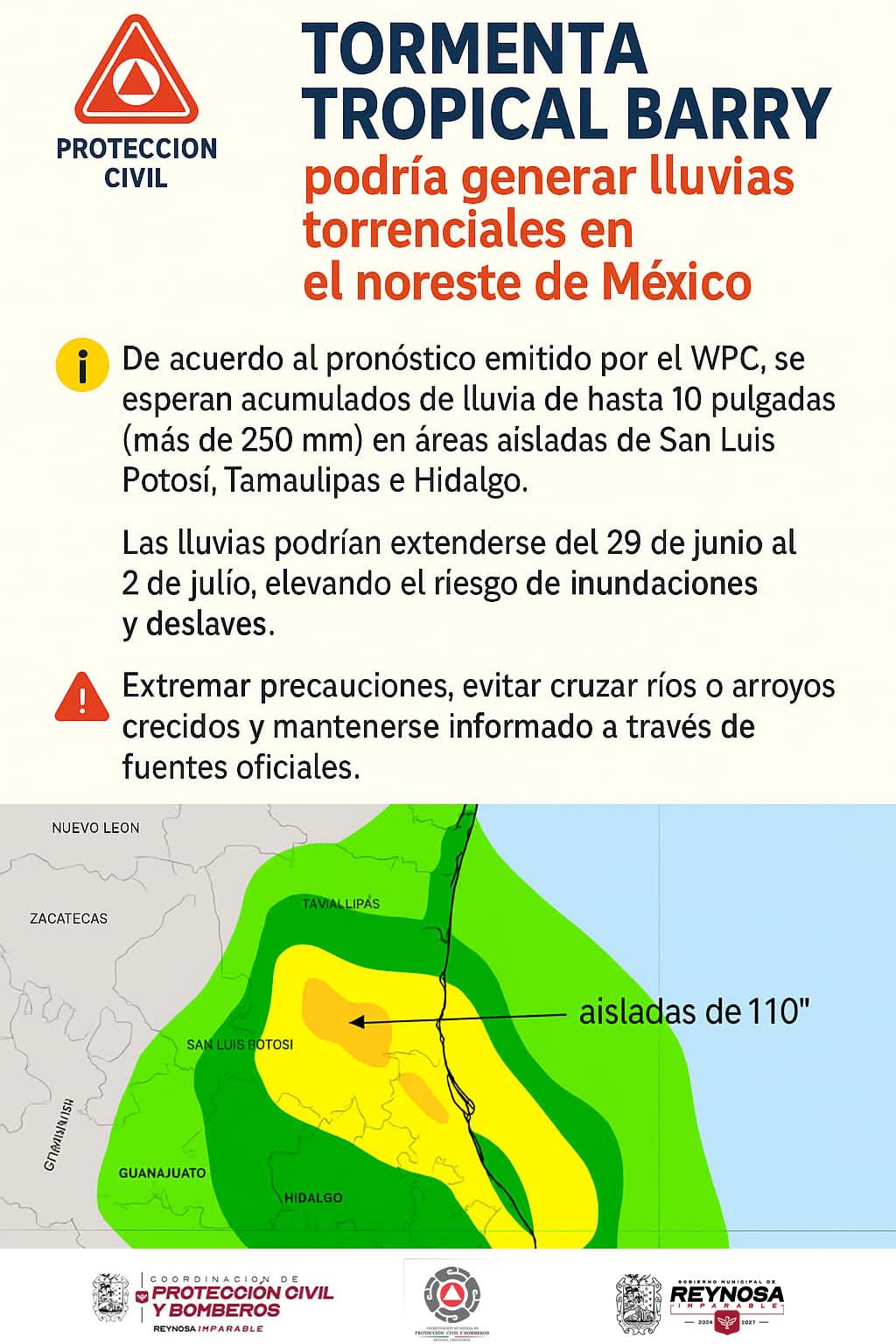 Afectará Tormenta Barry al norte de Tamaulipas.