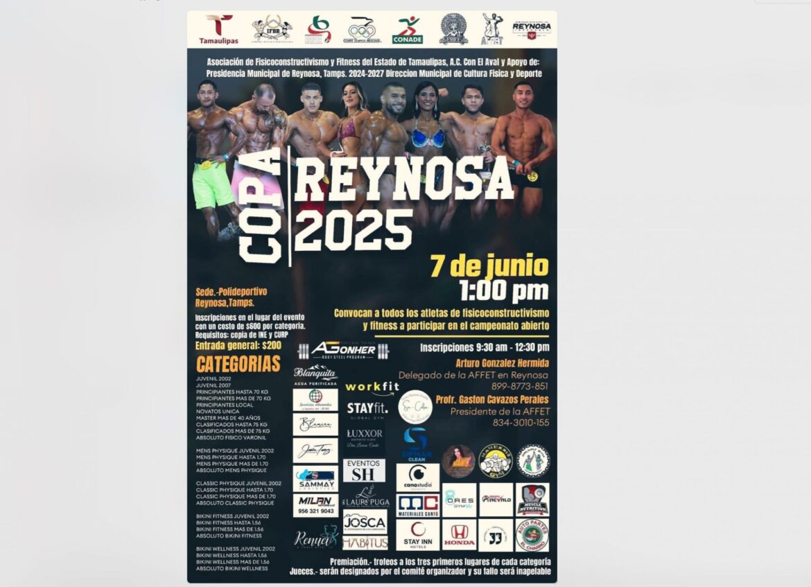 Invita Gobierno Municipal a la Copa Reynosa 2025 de Fisicoconstructivismo y Fitness