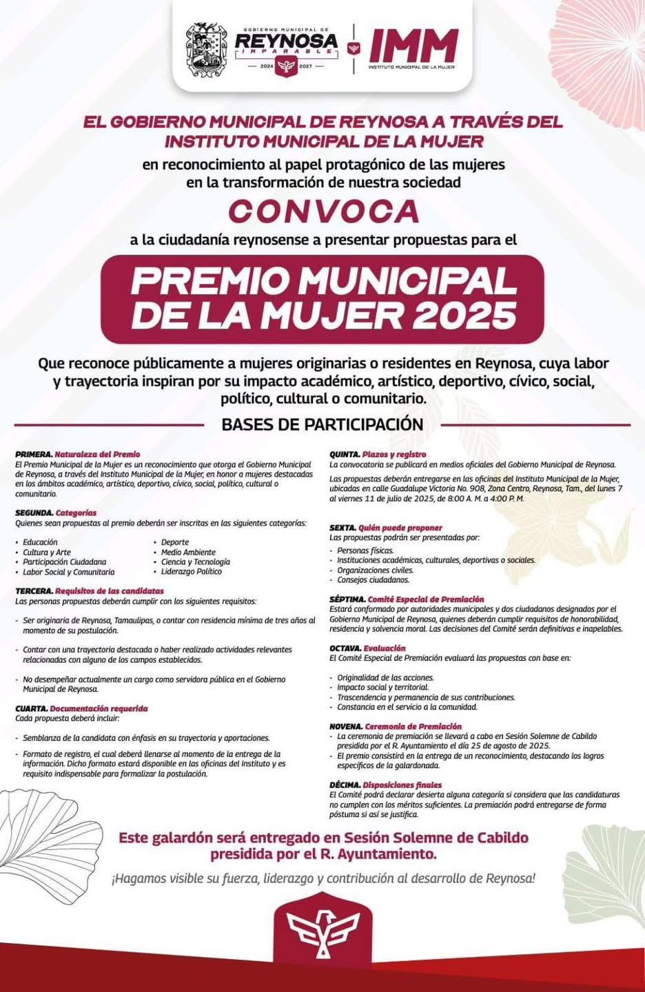 Convoca Gobierno de Carlos Peña Ortiz al Premio Municipal de la Mujer 2025.