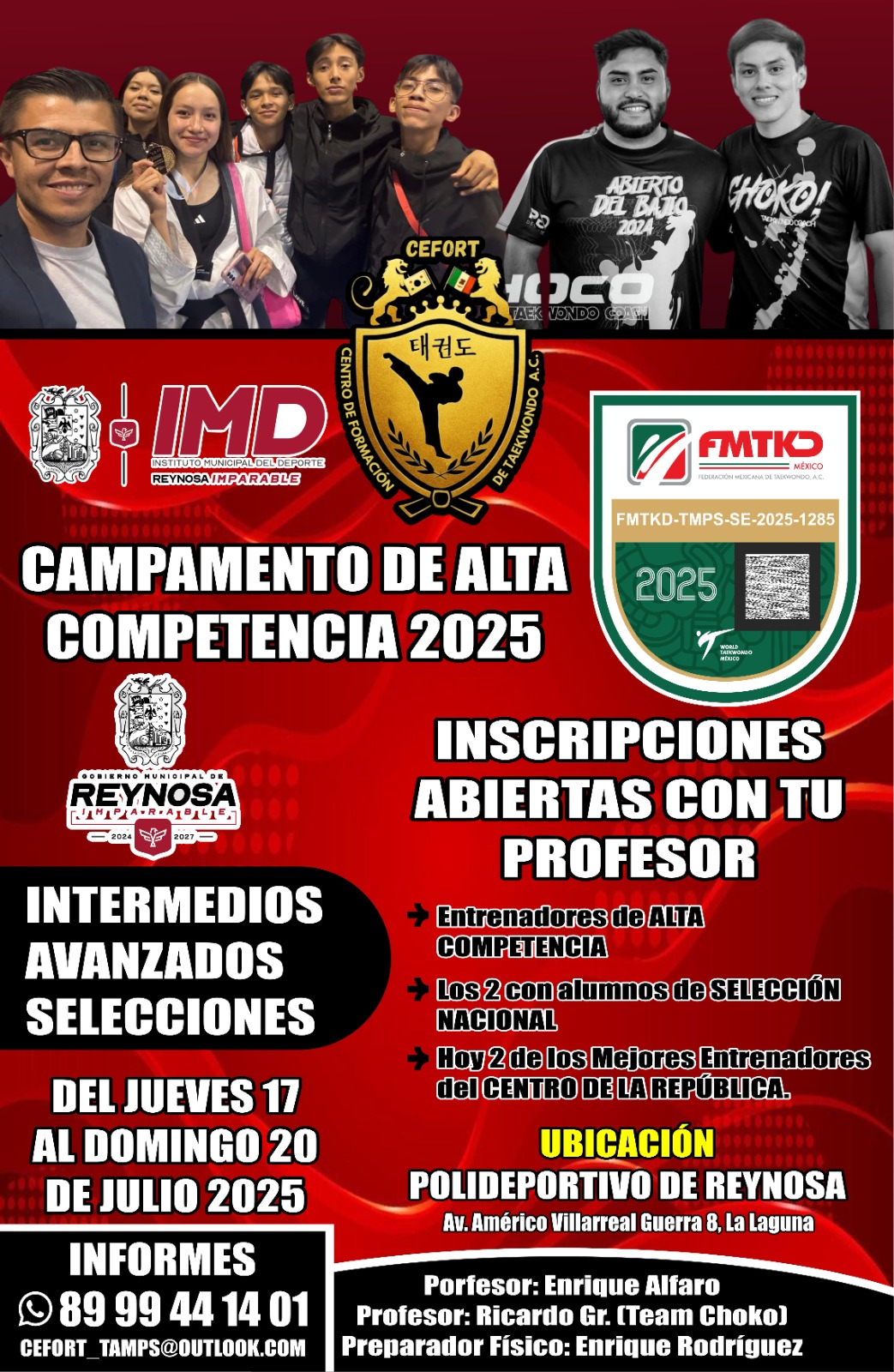 Será sede Reynosa del Campamento de Alta Competencia de Taekwondo 2025