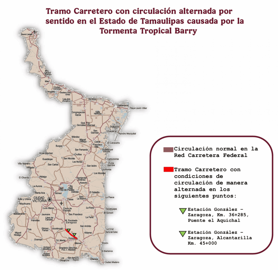 Abrirán, está noche, temporalmente la carretera Victoria a Tampico.