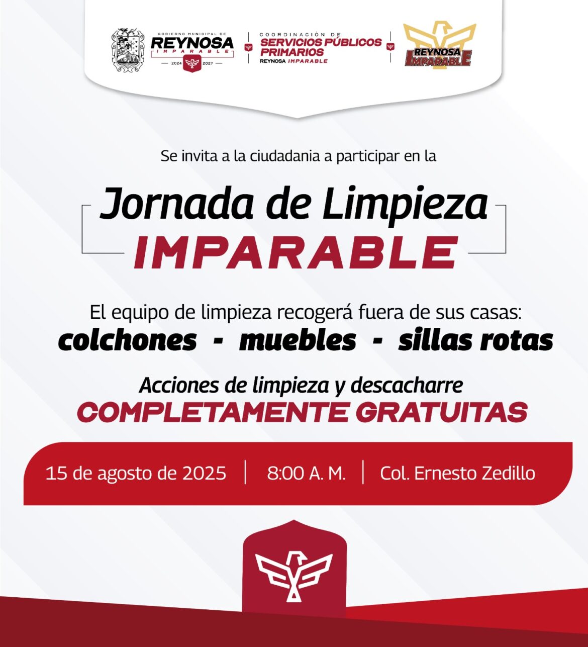 Celebrará Municipio Jornada de Limpieza Imparable en la colonia Ernesto Zedillo.