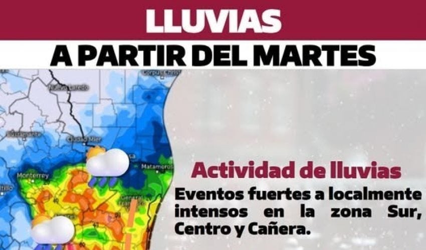 Zona de inestabilidad generará lluvias en Tamaulipas del martes al sábado: Coordinación de Protección Civil.