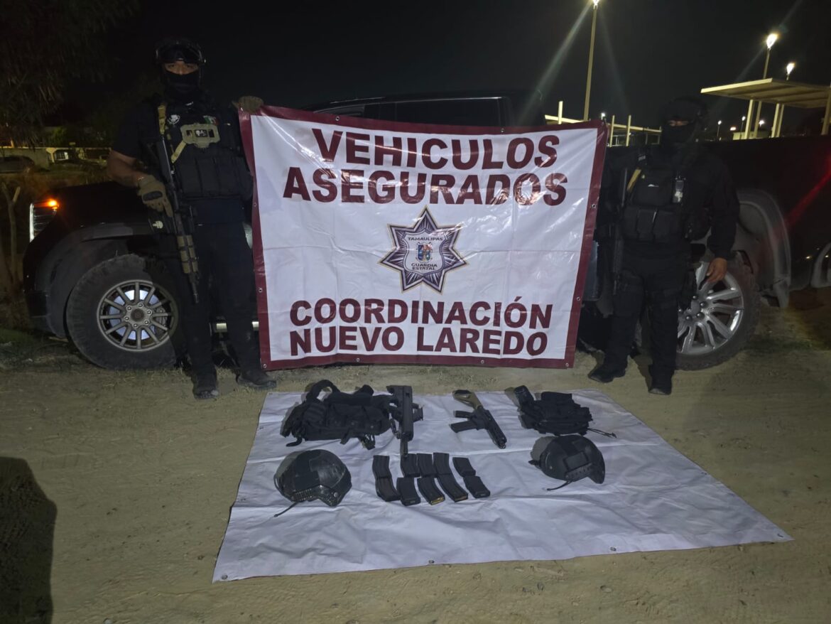 Guardia Estatal asegura vehículo y armamento en Nuevo Laredo.
