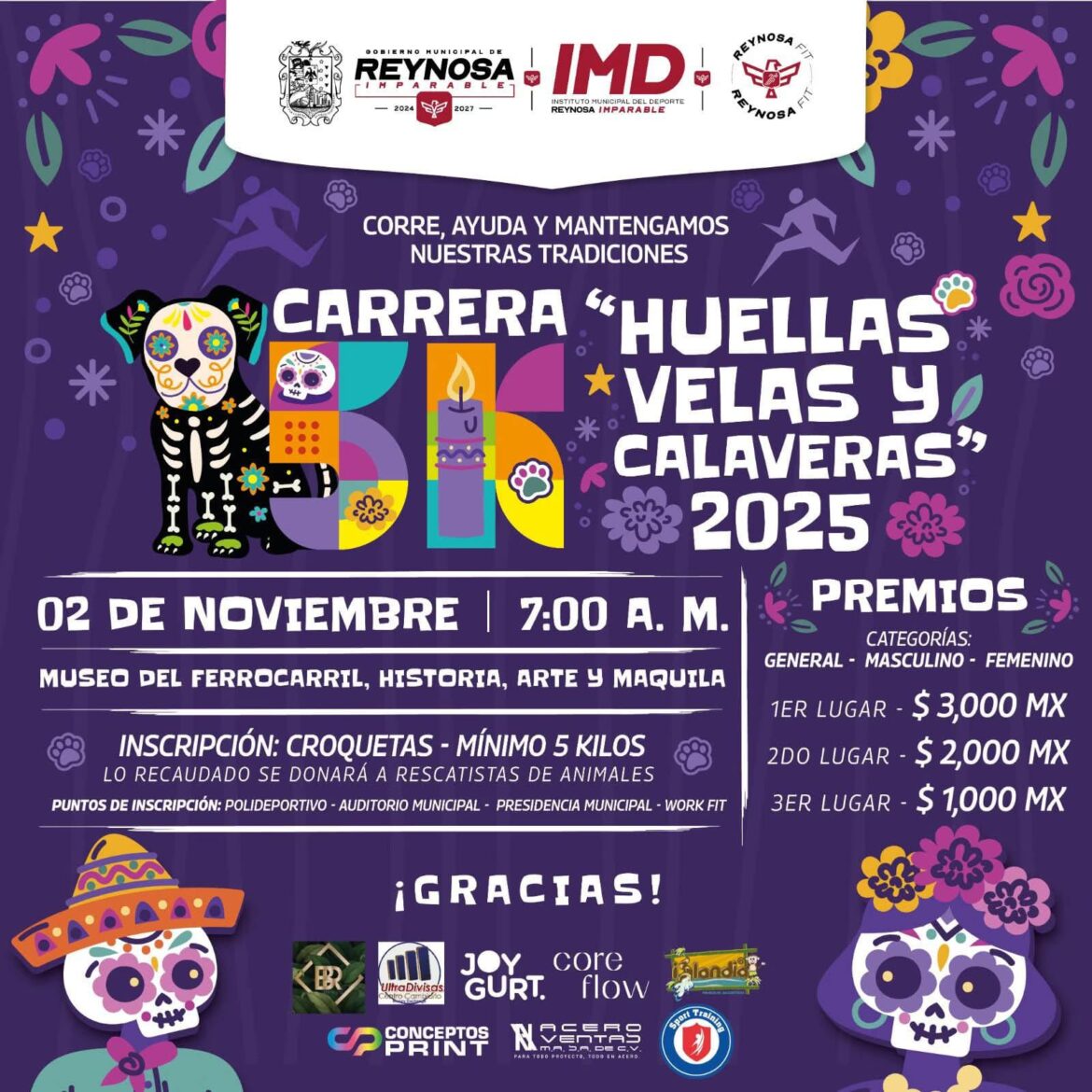 Invita Gobierno de Reynosa a participar en la Carrera 5K Huellas, Velas y Calaveras 2025
