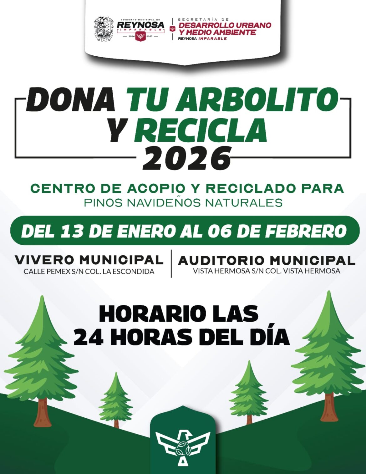 Abrirá Gobierno de Reynosa Centros de Acopio y Reciclado de árboles navideño
